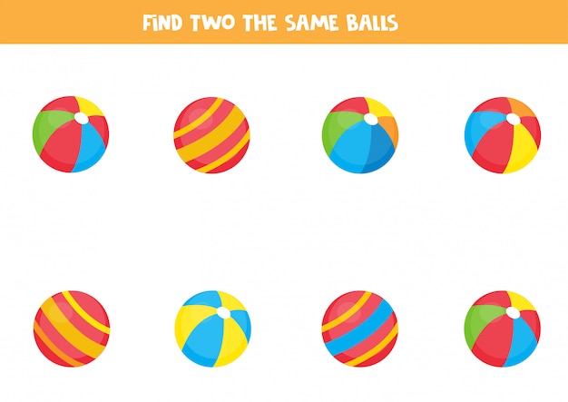 Zoek twee dezelfde ballen. logisch spel voor kinderen.