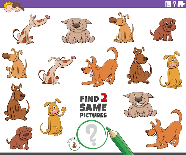 Zoek twee dezelfde hondengames voor kinderen
