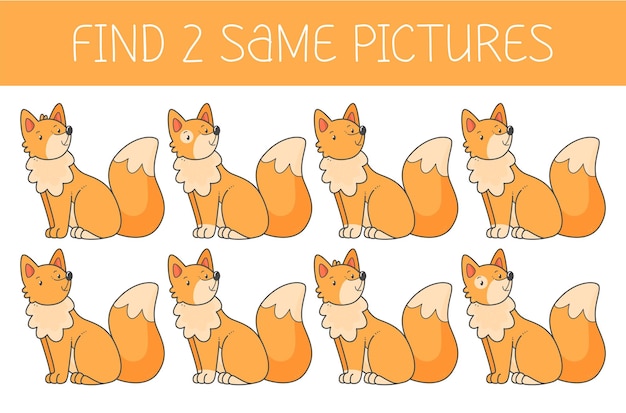 Zoek twee foto's is een educatief spel voor kinderen met vos Leuke cartoon vos Vector illustratie