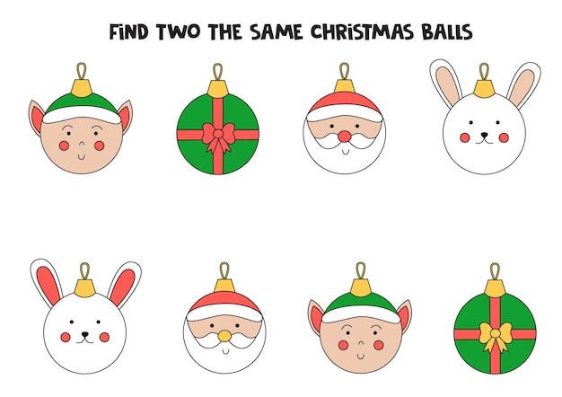 Zoek twee identieke kerstballen. Educatief spel voor kleuters.