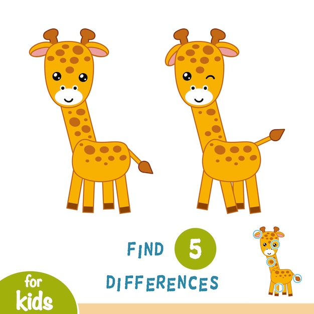 Zoek verschillen, onderwijsspel voor kinderen, Giraffe