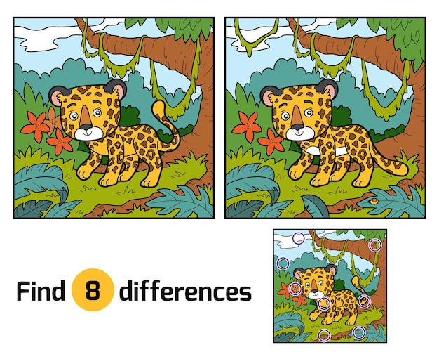 Zoek verschillen onderwijsspel voor kinderen, jaguar