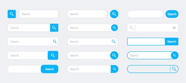 Zoekbalk voor ui, app, ontwerp en website. Www zoekvakken sjabloon vector set. Zoekend paneel. Zoek adres en navigatiebalk. Verzameling van zoekformuliersjablonen voor websites