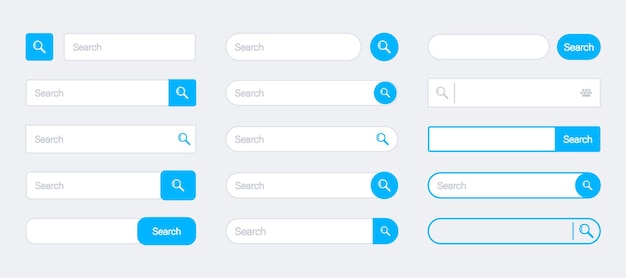 Zoekbalk voor ui, app, ontwerp en website. www zoekvakken sjabloon vector set. zoekend paneel. zoek adres en navigatiebalk. verzameling van zoekformuliersjablonen voor websites