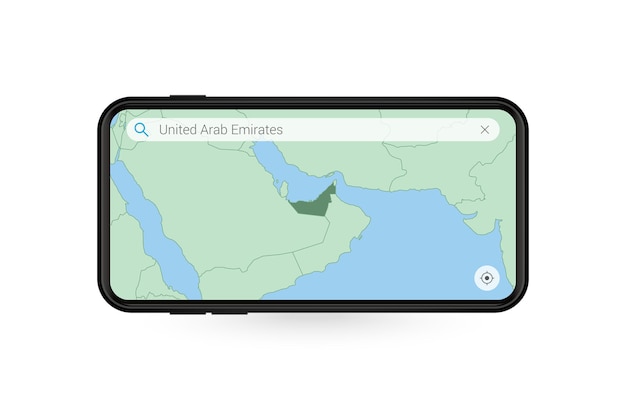 Vector zoeken op kaart van verenigde arabische emiraten in app voor smartphonekaart