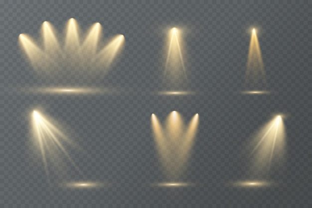 Zoeklicht. Vector set van licht. Studioverlichting. Podium schijnwerper.