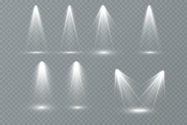 Zoeklicht. vector set van licht. studioverlichting. podium schijnwerper.