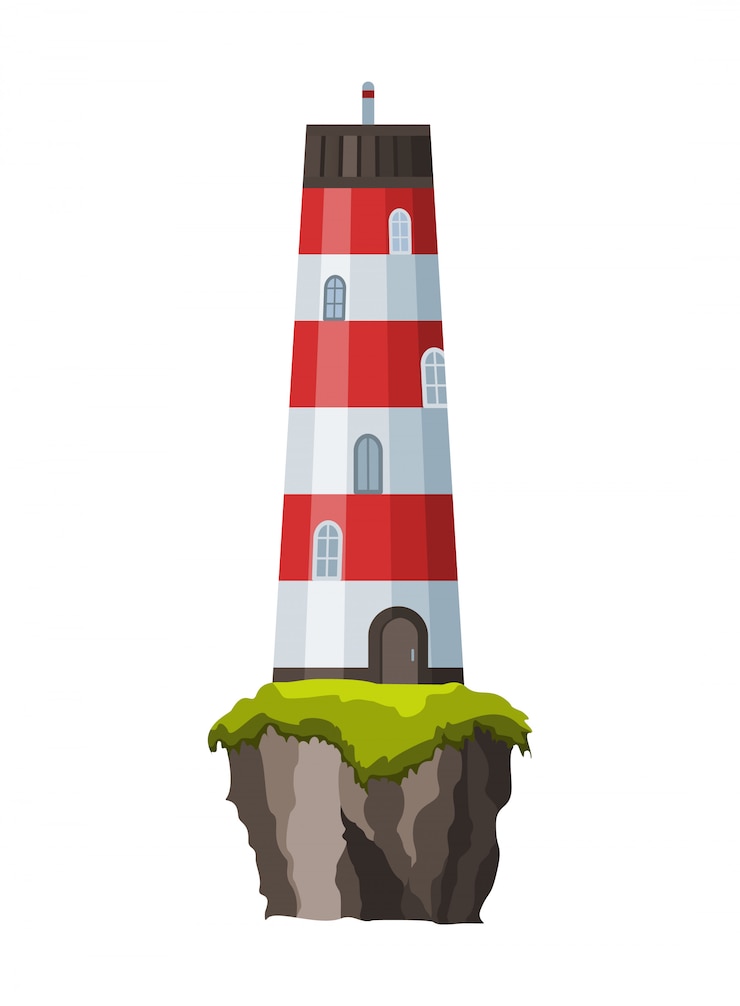 Vector zoeklichttoren voor navigatie op zee.