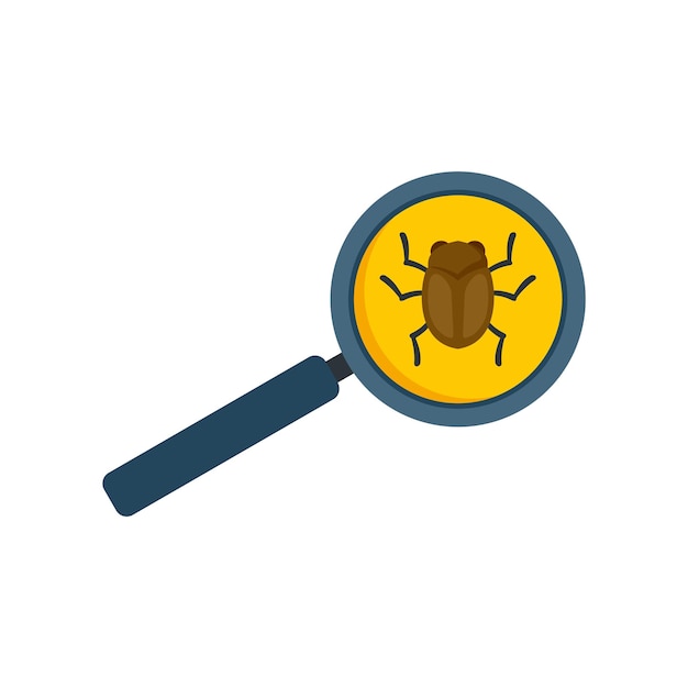 Zoeksoftware bug pictogram Vlakke afbeelding van zoeksoftware bug vector pictogram geïsoleerd op een witte achtergrond