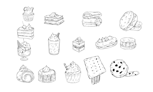 zoet dessert met de hand getekende illustratie gravure