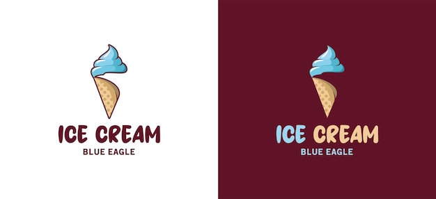 Zoet en romig blauw gelato-ijslogo-ontwerp met adelaarskopconcept