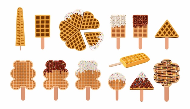 Vector zoet eten en dessert eten vector set illustratie van goudbruin zelfgemaakte maïs hond wafel