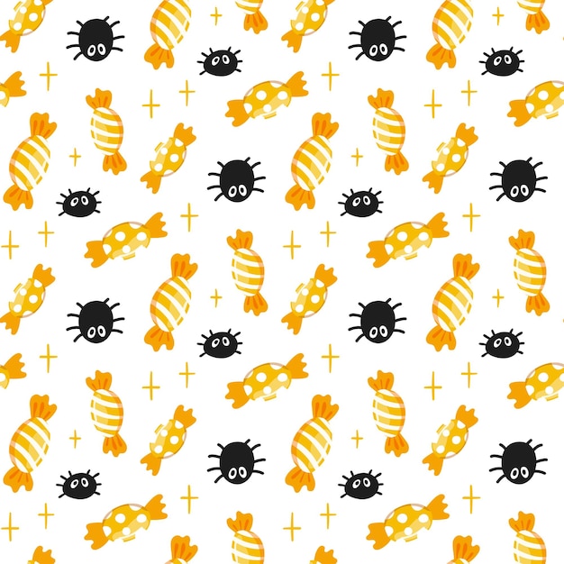 Zoet Halloween-snoep naadloos patroon Trick or treat-achtergrond Vectorsnoepjes met spinnen herhaalde textuur Inpakpapier print behangillustratie