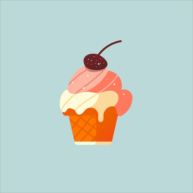 Vector zoete aardbei melk cupcake platte vectorillustratie