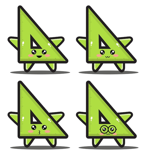 Zoete cartoon driehoek liniaal kawaii design premium