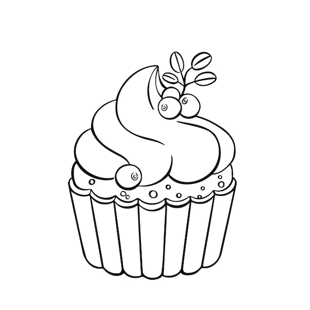 Zoete cupcake broodje cake dessert hand getekende illustratie