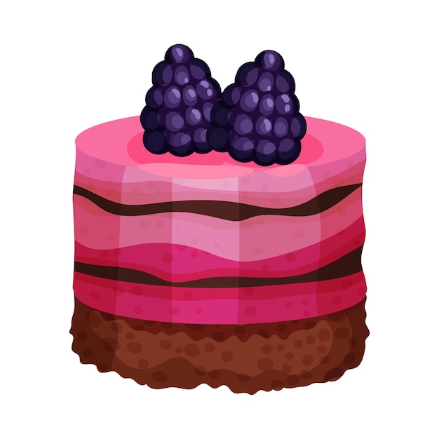 Zoete cupcake heerlijk dessert met room en verse zwarte bessen vector illustratie op witte achtergrond