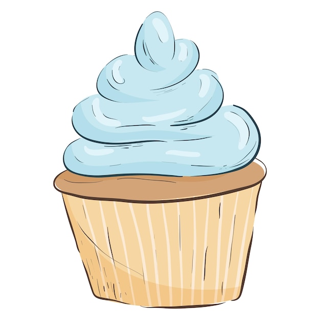 Zoete Cupcake met roomdessert cartoon geïsoleerde vectorillustratie