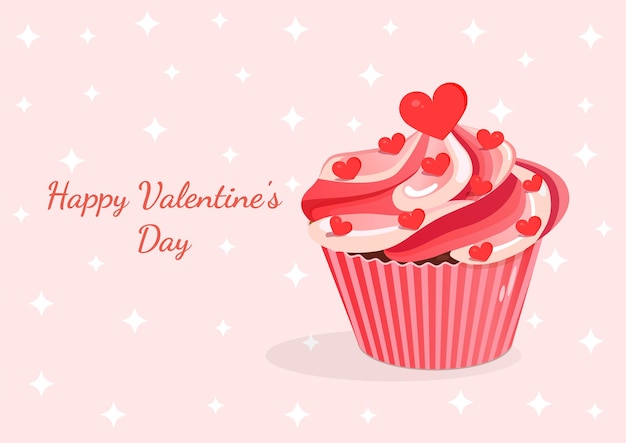 Zoete roze cupcake met hartjes Wenskaart voor Valentijnsdag