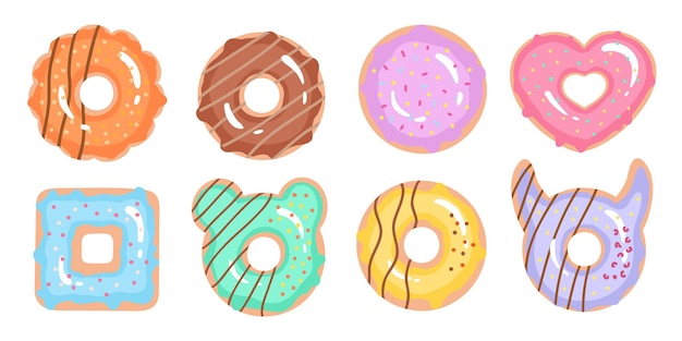 Zoete smakelijke donuts grote set Handgetekende illustratie