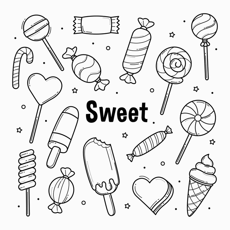 Zoete snoep doodles schetsen hand getrokken