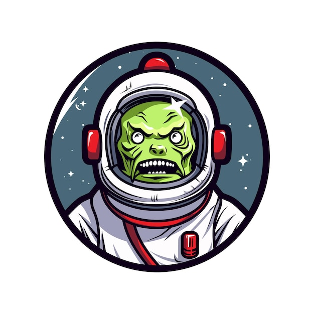зомби-астронавт рисованной иллюстрации дизайна логотипа