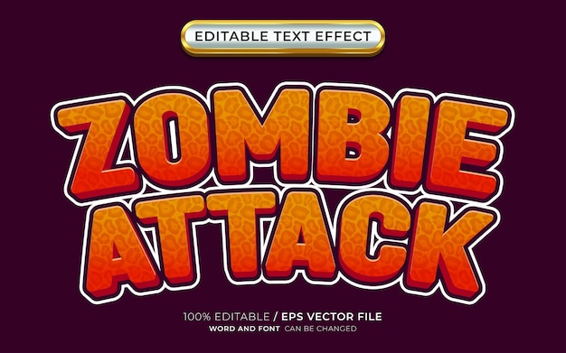 Zombie attack 3d editable text effect outline e cartoon style con tema halloween