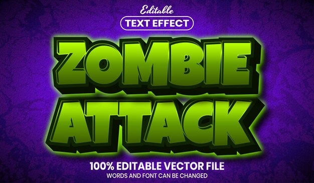 ゾンビアタックテキスト、フォントスタイルの編集可能なテキスト効果