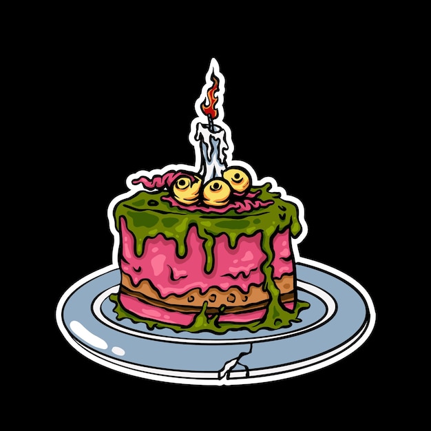 Vector zombie birthday cake with melted candle