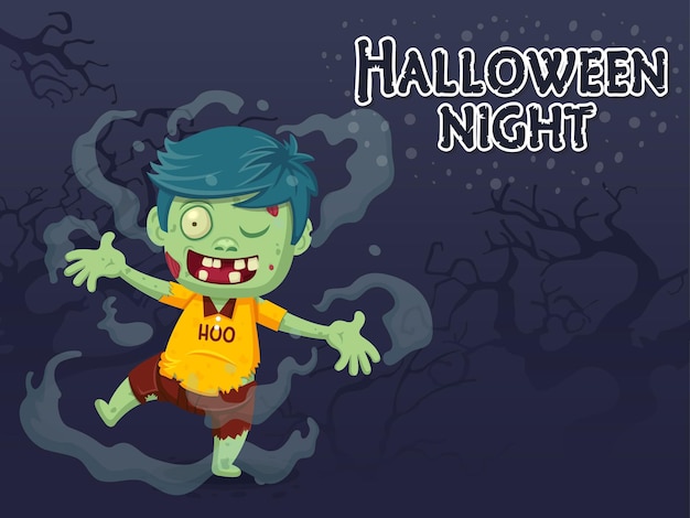 Vector zombie cartoon halloween-personage met halloween night-teksteffecten vectorillustratie