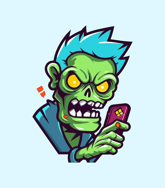 zombie die een telefoonhand getrokken illustratie speelt