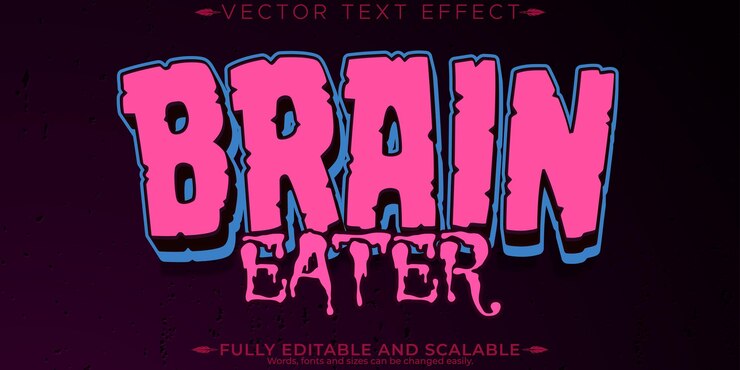 Vector zombie editable text effect editable brain and horror text style