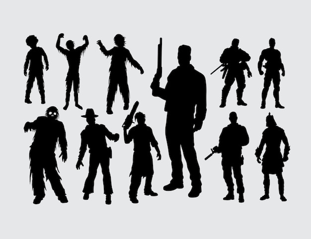 Zombie en zombie moordenaar silhouet