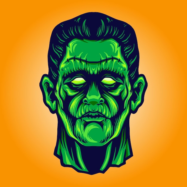 Zombie frankenstein face halloween vectorillustraties voor uw werk logo, mascotte merchandise t-shirt, stickers en labelontwerpen, poster, wenskaarten reclame bedrijf of merken.