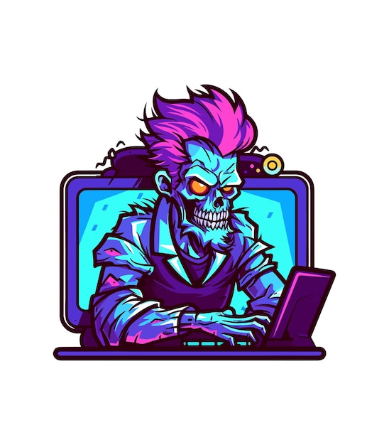 ベクトル ゾンビゲーマーpcモニターイラスト