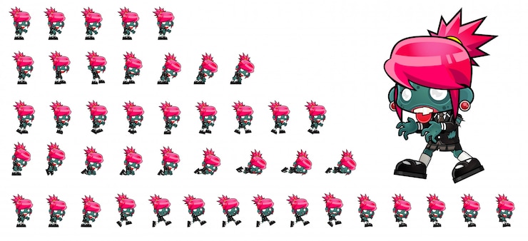Vector zombie girl game sprites