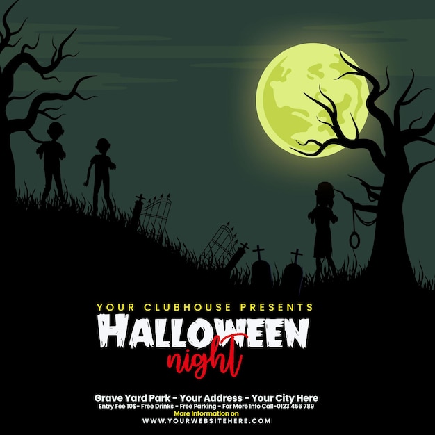 Zombie Graveyard halloween background banner design