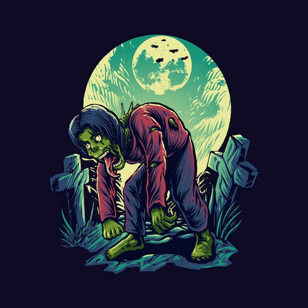 Vector the zombie on graveyard illustration