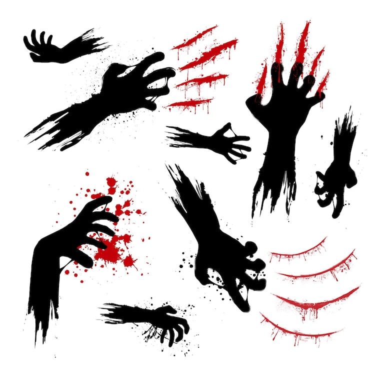 Vector zombie grunge hands silhouettes
