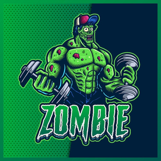 Zombie gym esport e sport mascotte logo design con illustrazione moderna. illustrazione di zombie verde