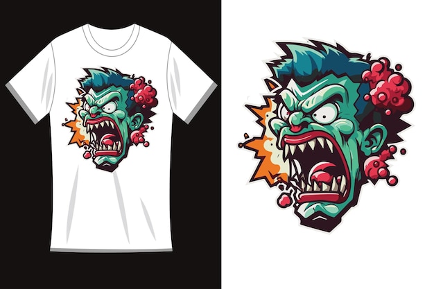 Логотип талисмана зомби-хэллоуина на иллюстрациях шаблона дизайна футболки