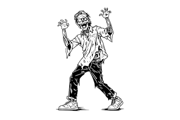 Vector zombie hand drawn ink sketch engraved style vector illustration