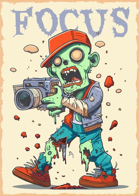 Vector zombie hand getrokken ontwerp illustratie met typografie slogan voor fotograaf