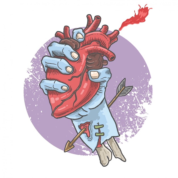 Vector zombie hand gripping heart