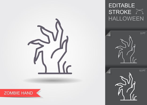 Zombie hand line icon with editable stroke with shadow