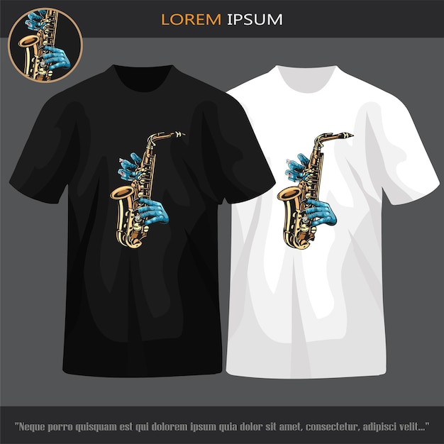 Zombie hand playing saxophone isolated on black tshirt