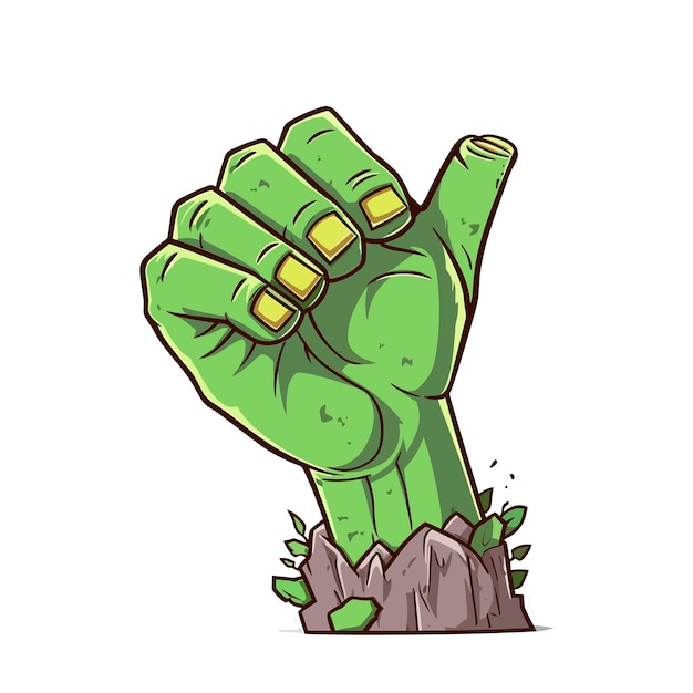 Zombie hand showing Thumbs up Like sign White background comic cartoon style