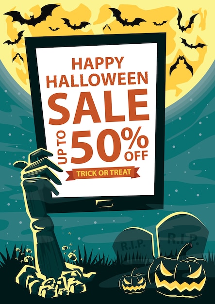 Vector zombie hand with tablet for your promotion.