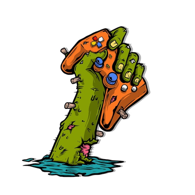 Zombie hands playing game stick illustration