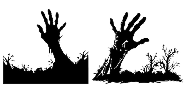 Zombie Hands in Silhouette Creepy Lambs Emerging from Graveyard Ground